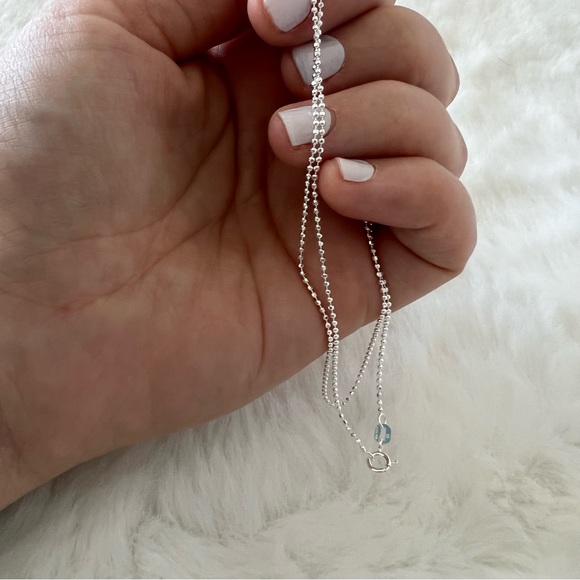 Natural Larimar CZ Diamond Dainty Sparkly Pendant Necklace Sterling Silver 925 - Picture 8 of 13